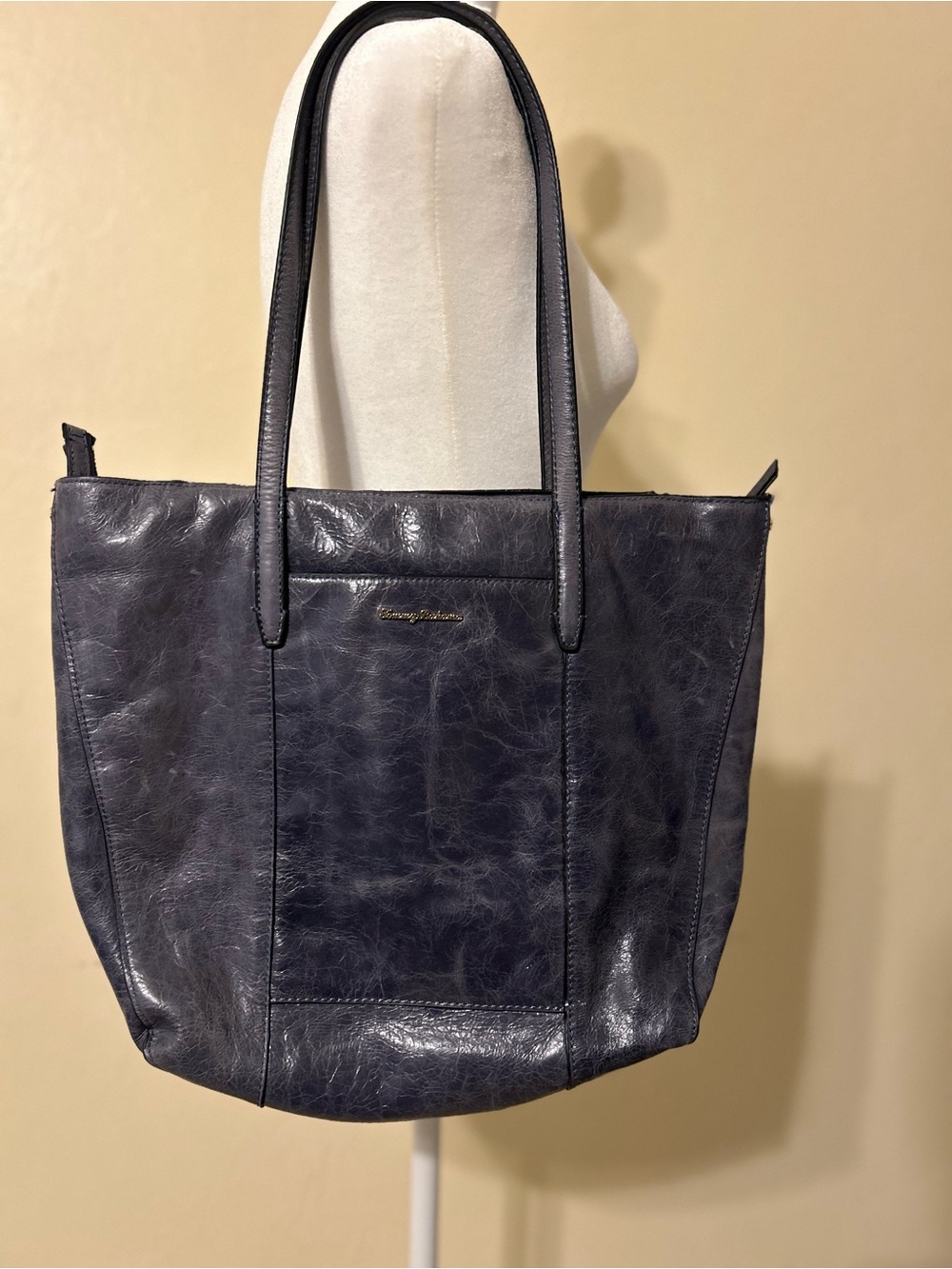 Tommy Bahama Navy Leather Shoulder Tote